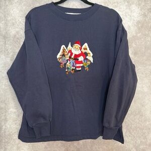 VTG 90's Needle & Threads Fully Embroidered Christmas Bear Sweatshirt Size‎ Med